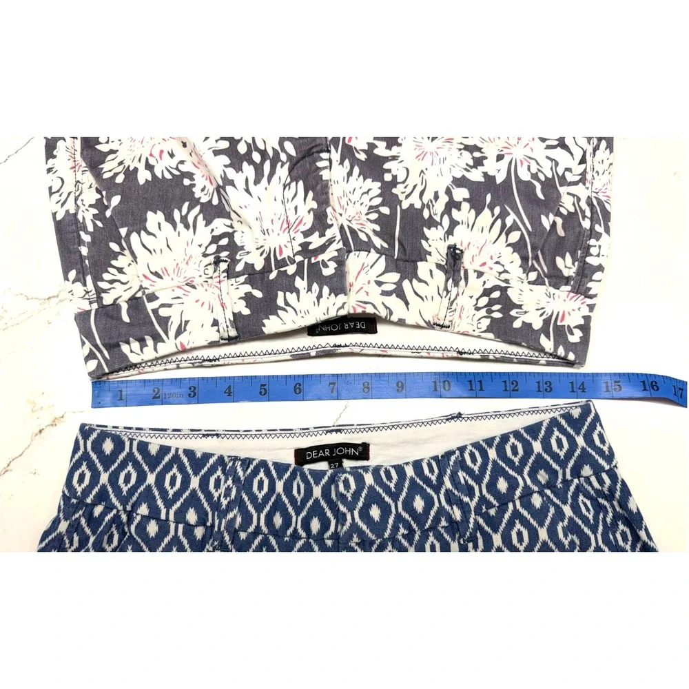 Dear John Womens Shorts Bundle Size 27 Blue Geometric‎ Grey Floral Cuffed 2 Pack
